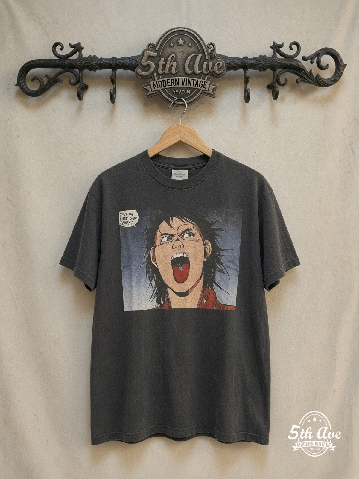 Akira – Tetsuo They're Just Like Candy Pill – Vintage Anime Tee — front on locked cream ornate 5th Ave rack