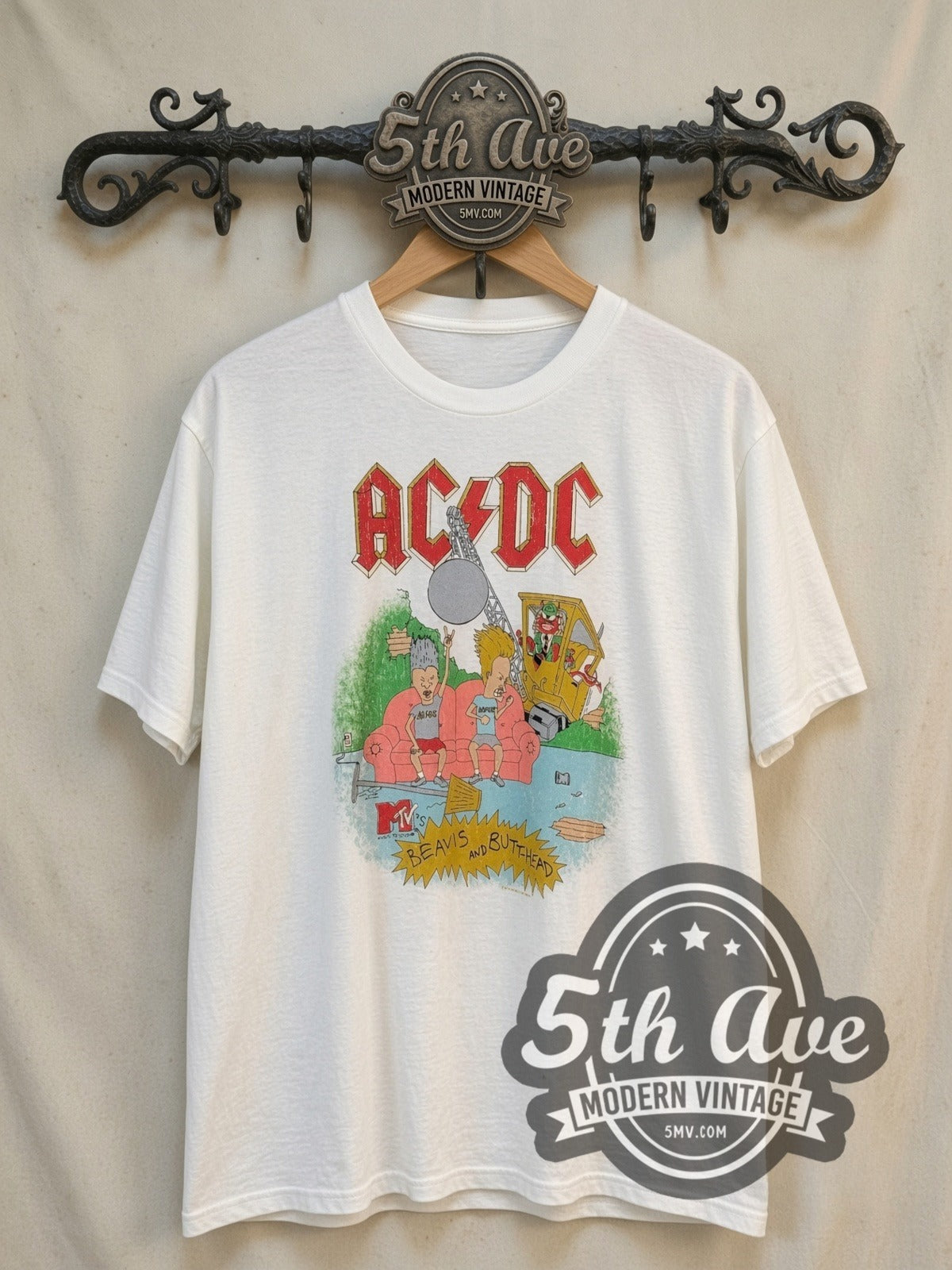 AC/DC Beavis and Butt-Head vintage band tee, front view on the 5MV rack