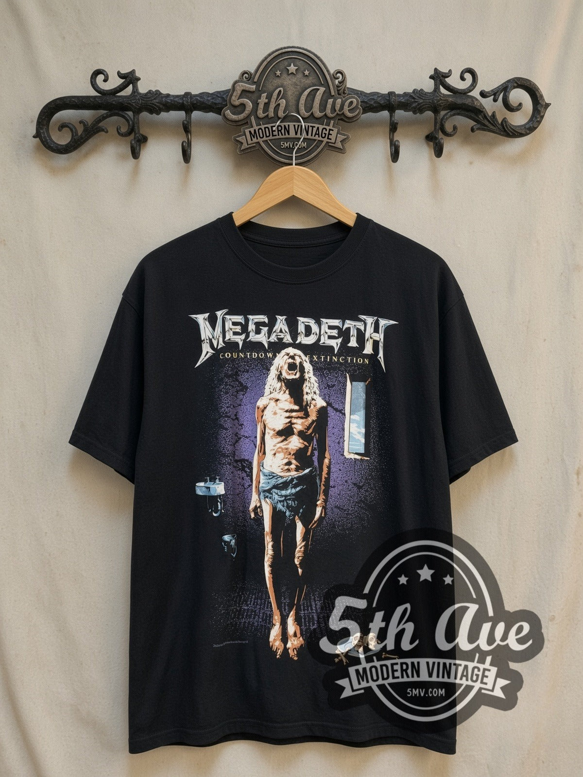 Megadeth Countdown to Extinction vintage band t-shirt, front view on the 5MV rack