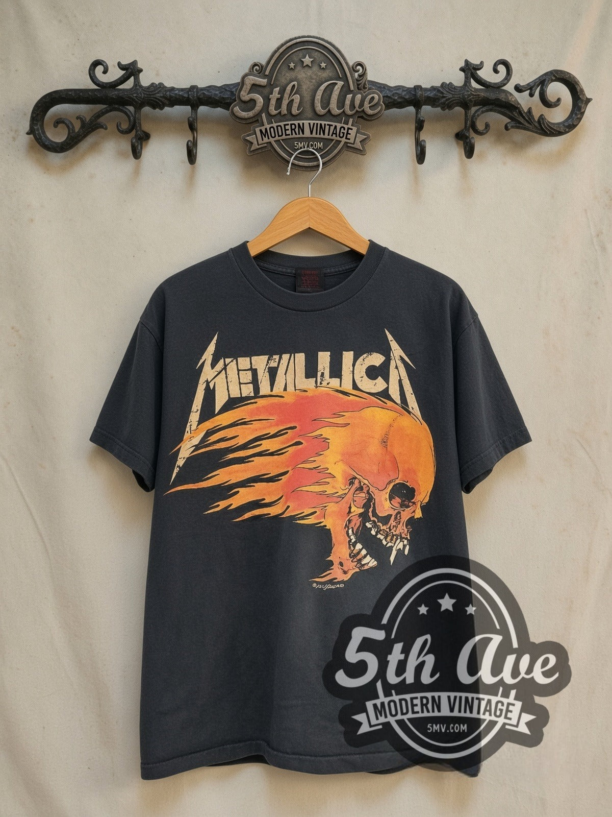 Metallica Summer Sh*t Tour 1994 Pushead vintage band t-shirt in black, front view on the 5MV rack