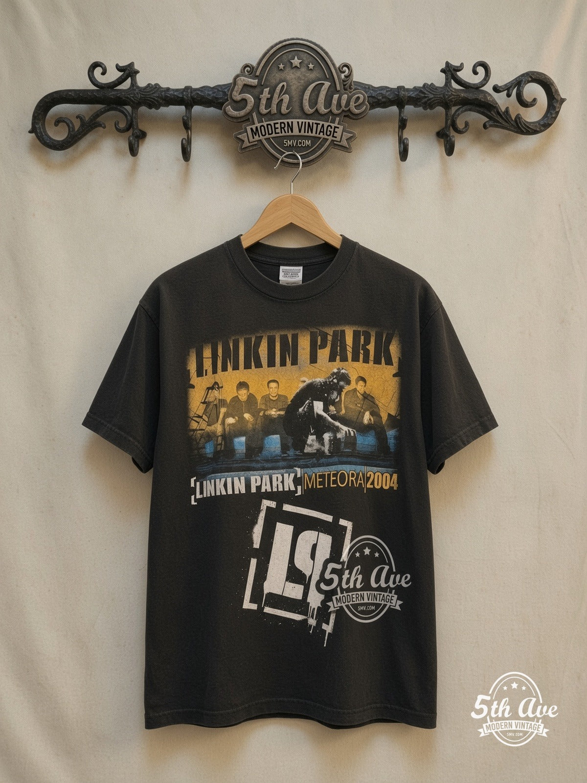Linkin Park – Vintage Band T-Shirt — front on locked cream ornate 5th Ave rack