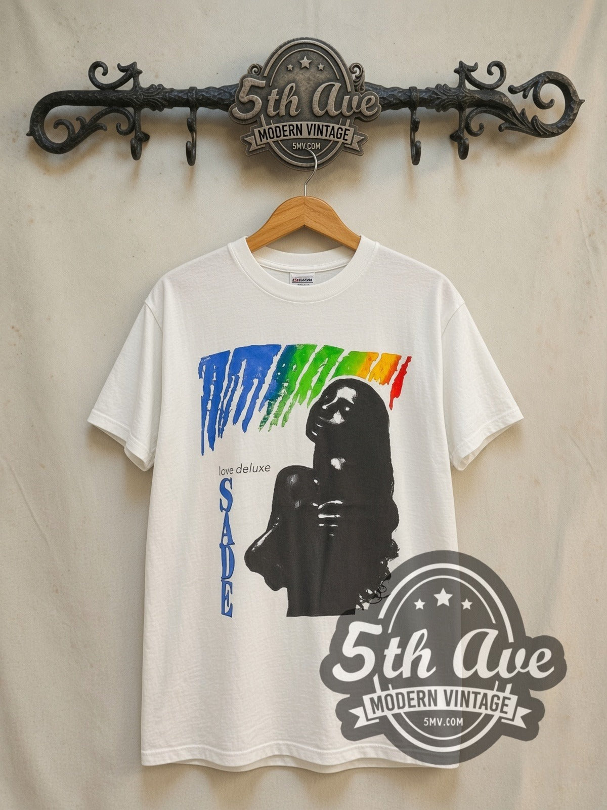 Sade Love Deluxe Tour 1993 vintage band t-shirt in white, front view on the 5MV rack