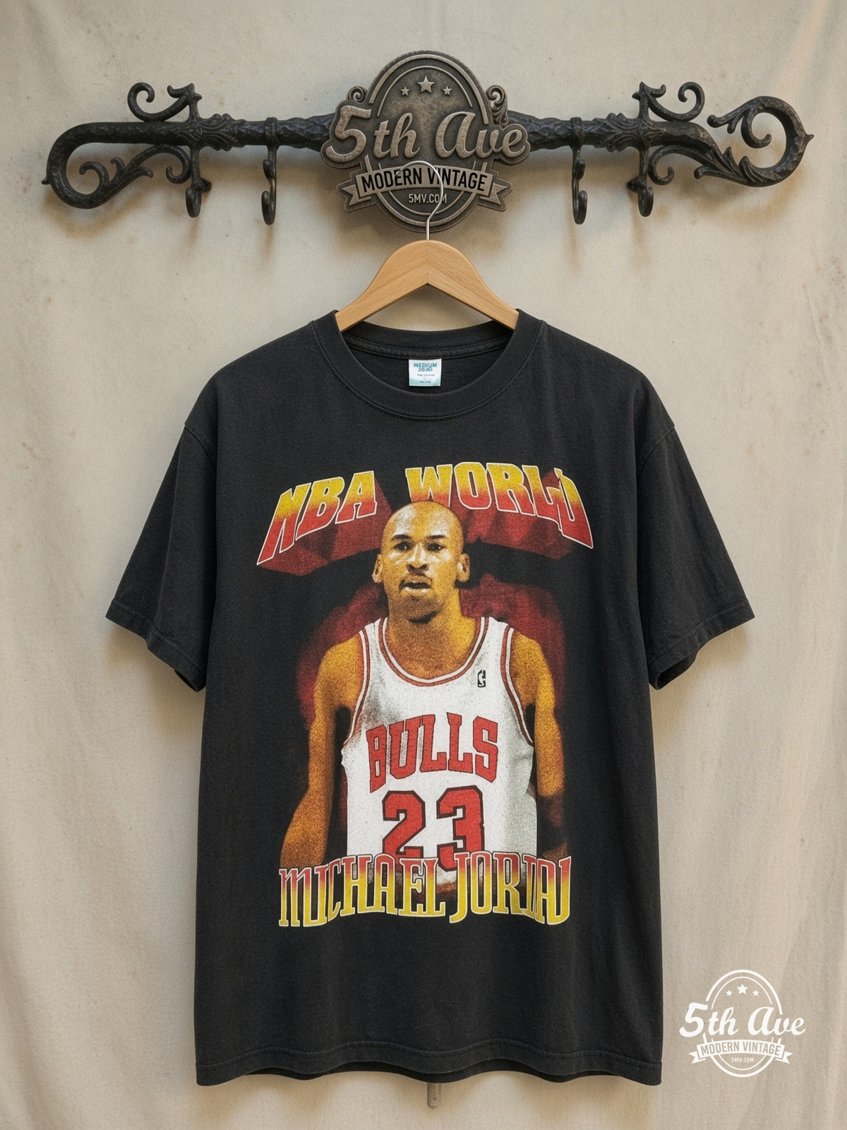 Michael Jordan – NBA World – Vintage Graphic Tee — front on locked cream ornate 5th Ave rack
