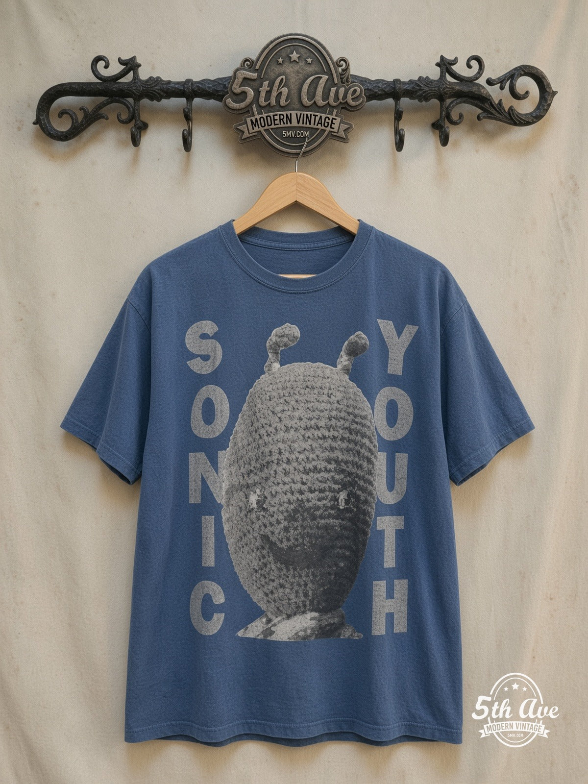Sonic Youth Dirty – Vintage Band T-Shirt — front on locked cream ornate 5th Ave rack