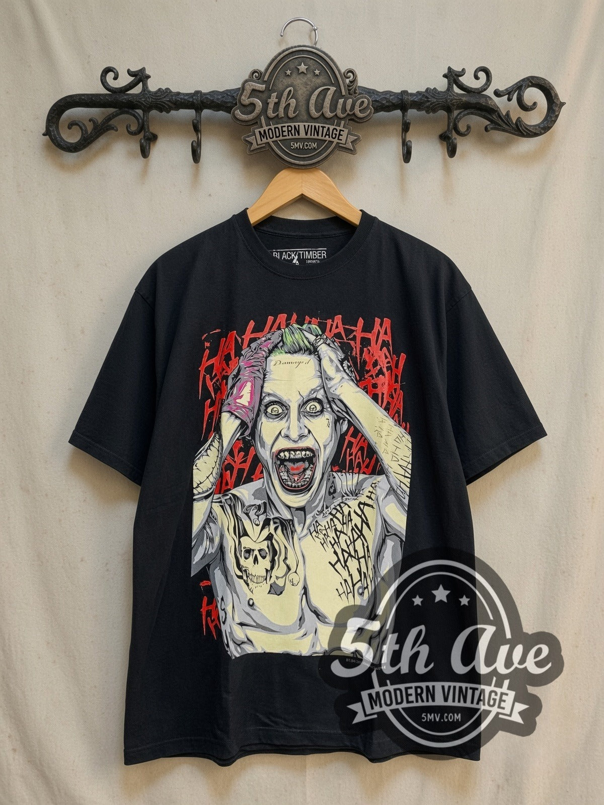 Joker Suicide Squad Jared Leto vintage movie t-shirt, front view on the 5MV rack