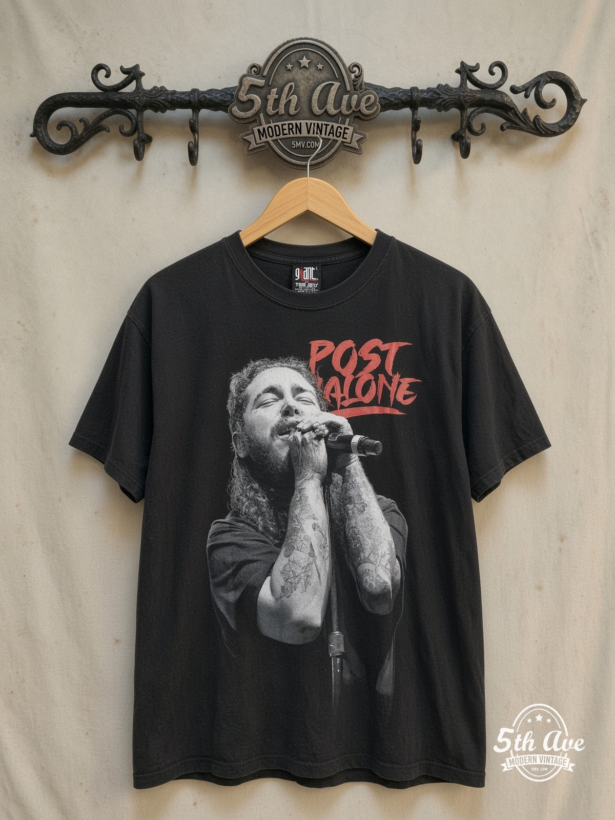 Post Malone – Vintage Graphic Tee — front on locked cream ornate 5th Ave rack
