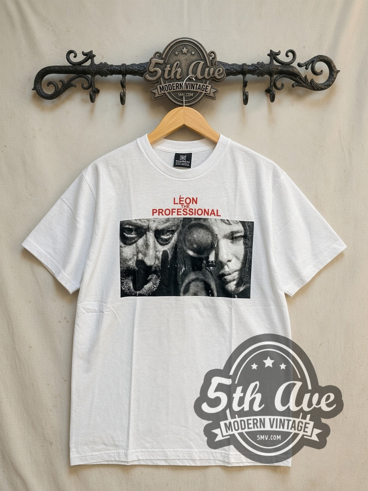 Leon The Professional Classic Film Graphic movie tee, front view on a display rack