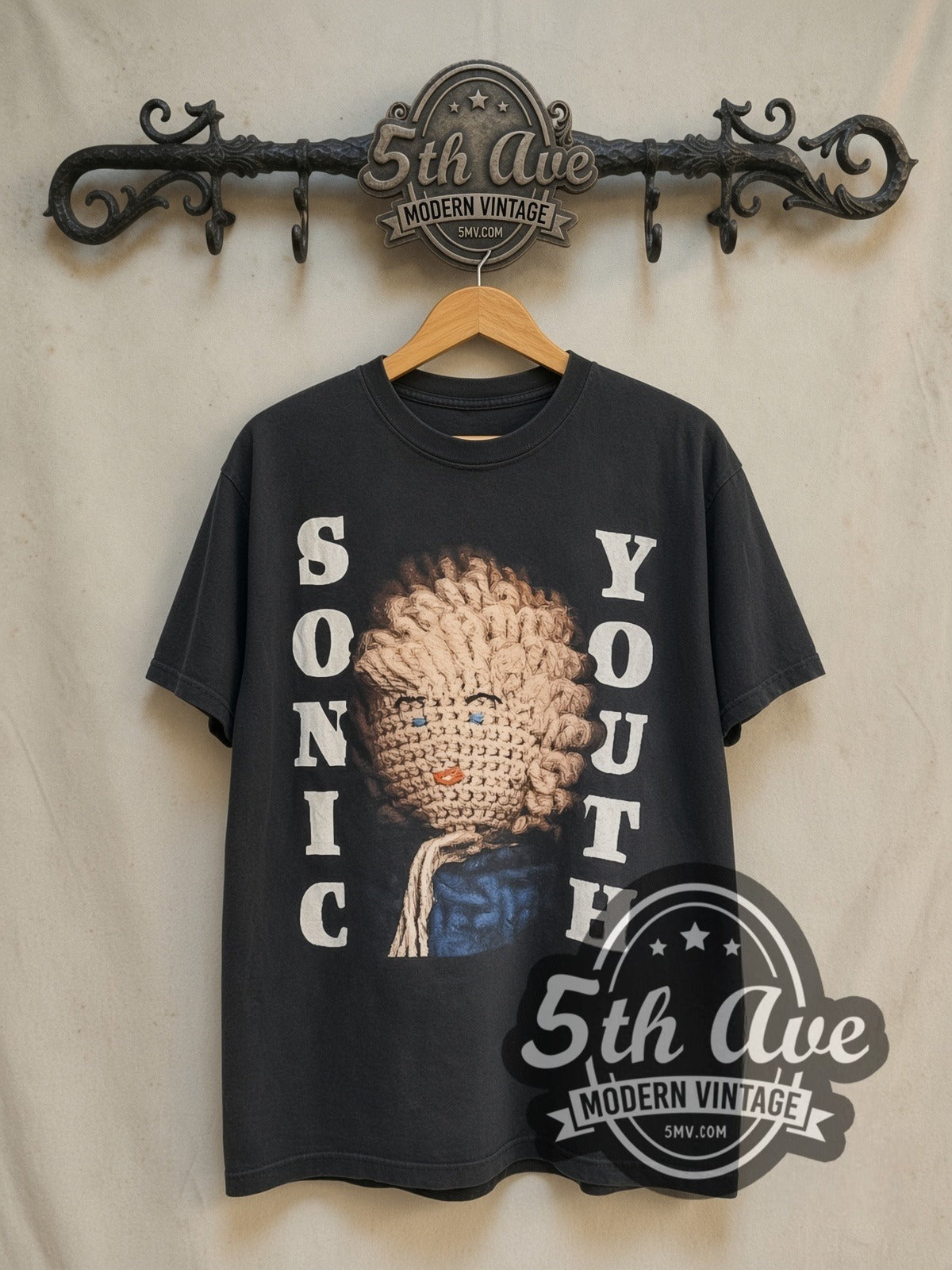 Sonic Youth Dirty / Drunken Butterfly vintage band t-shirt in black, front view on the 5MV rack
