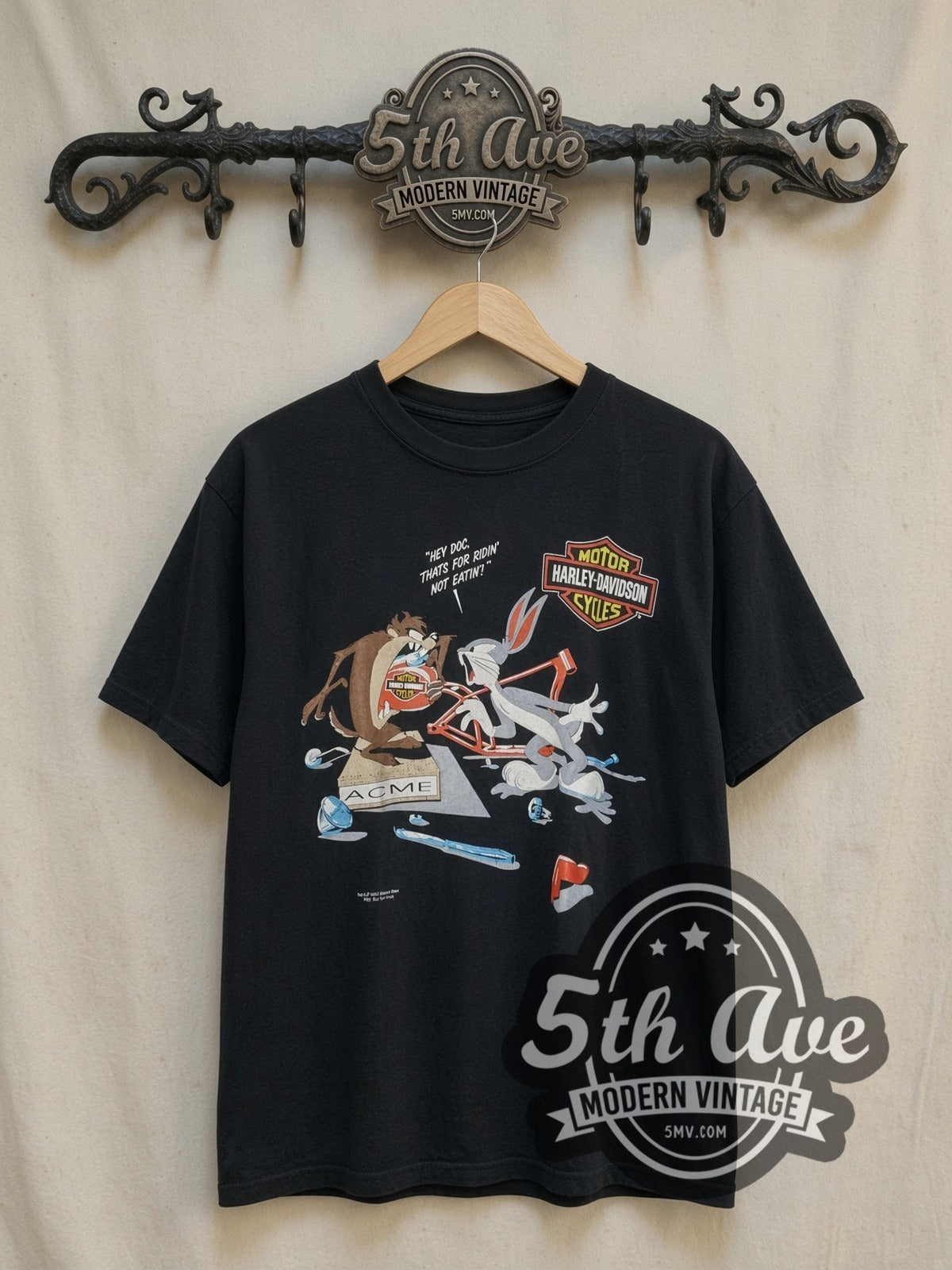 Harley-Davidson Looney Tunes Taz-Mania Harley Davidson Retro graphic tee, front view on a display rack