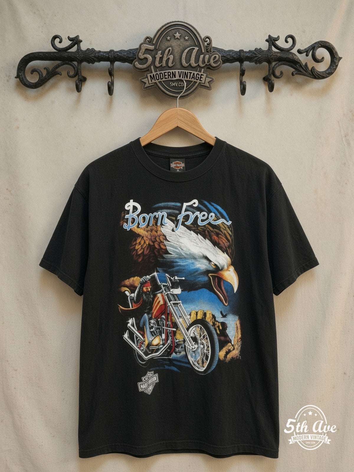 Harley-Davidson - New Vintage T-Shirt — front on locked cream ornate 5th Ave rack