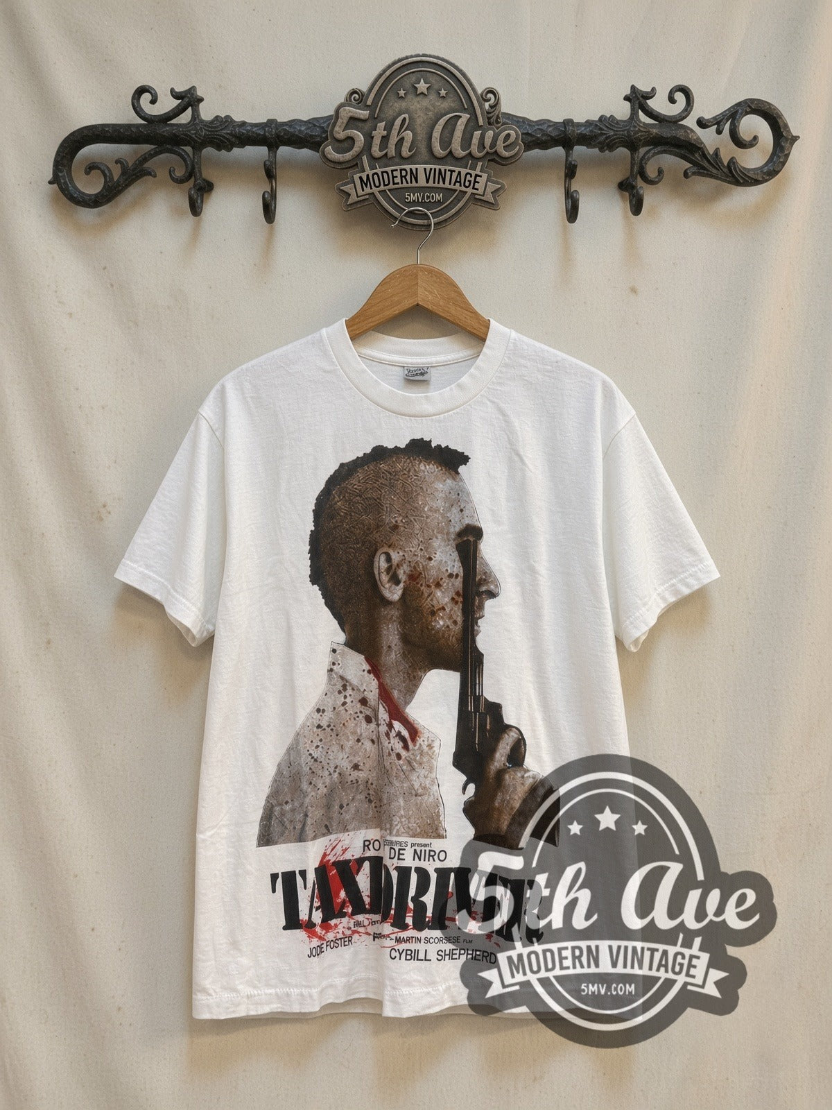 Taxi Driver vintage graphic t-shirt, front view on a display rack
