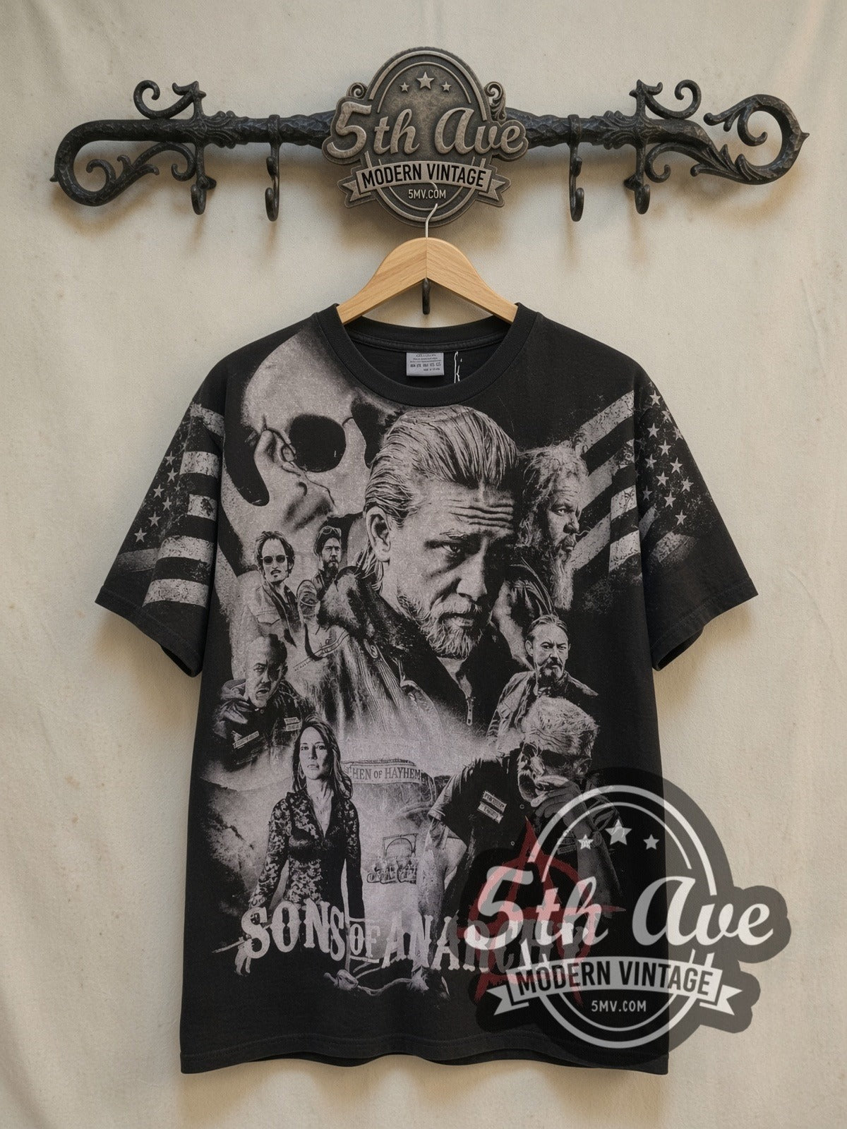 Sons of Anarchy vintage movie t-shirt, front view on a display rack
