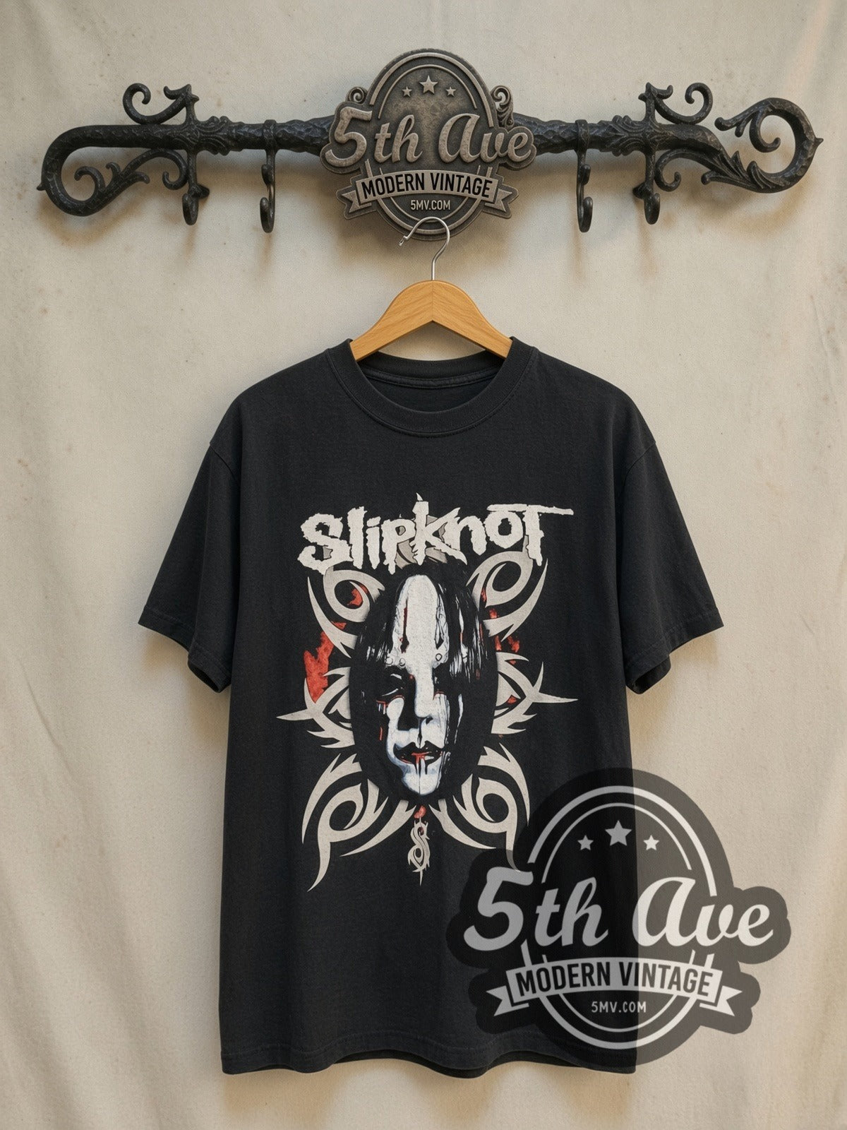 Slipknot Joey Jordison vintage band t-shirt in black, front view on the 5MV rack