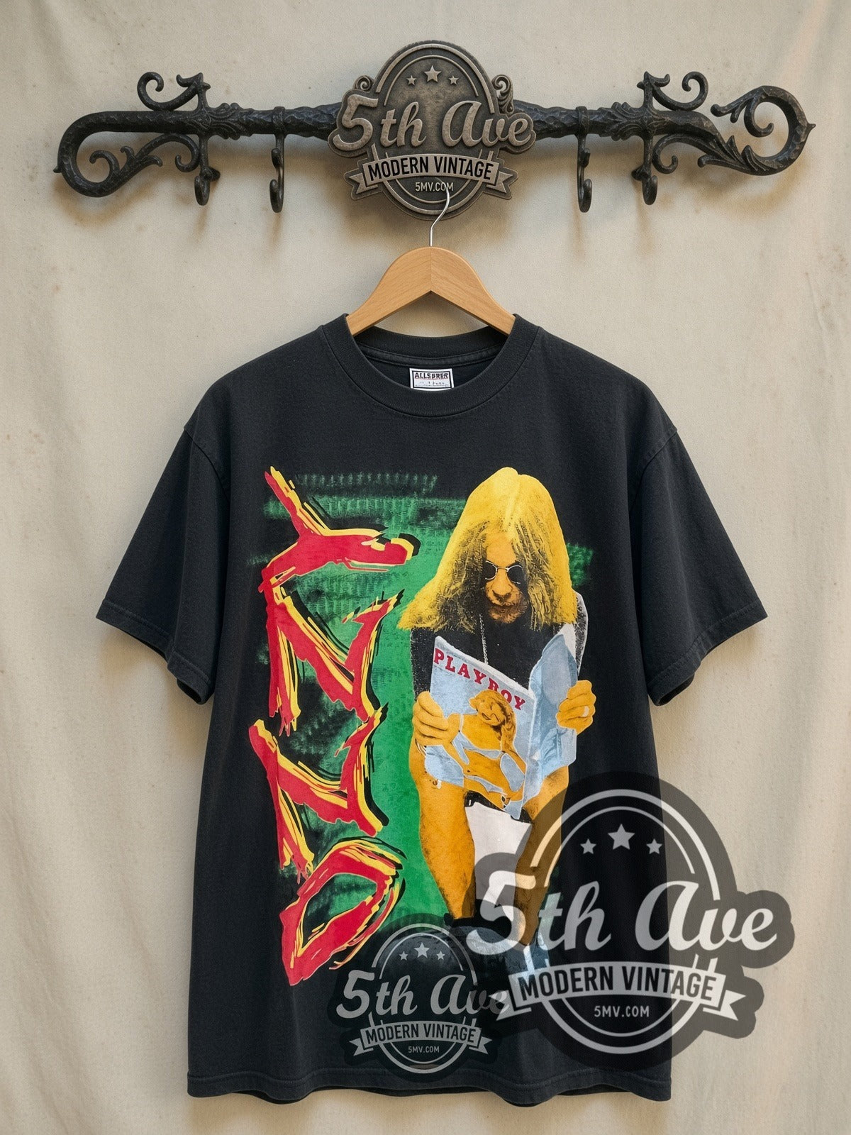 Ozzy Osbourne Playboy vintage band t-shirt in black, front view on the 5MV rack