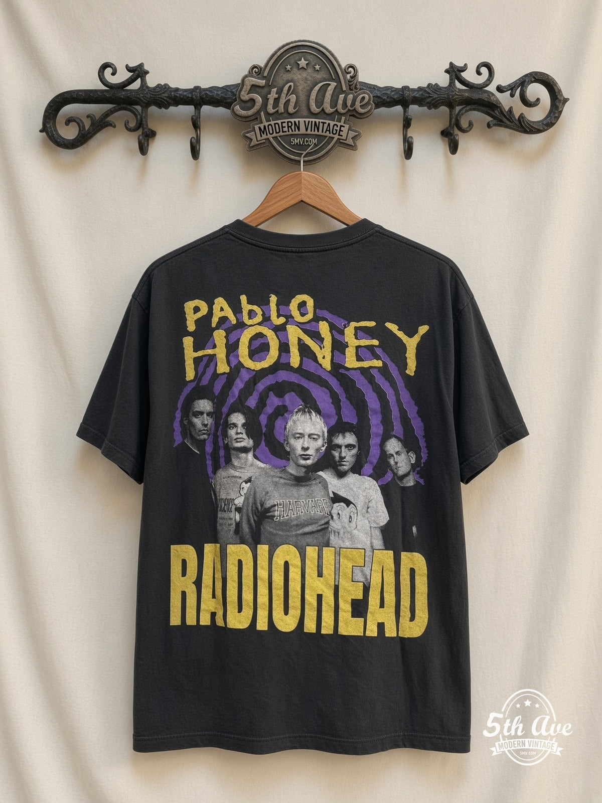 Radiohead Pablo Honey Purple Spiral Baby vintage t-shirt back on rack