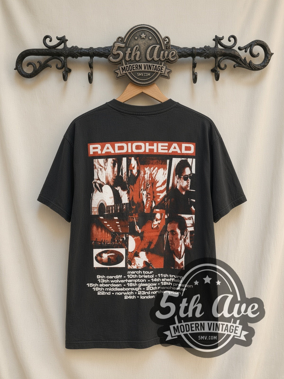 Radiohead The Bends March Tour vintage band t-shirt, back view on the 5MV rack
