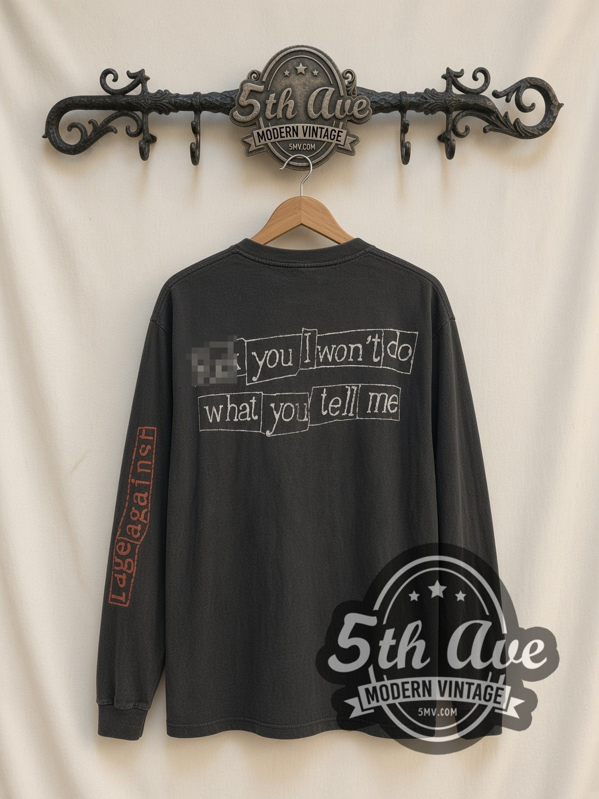Rage Against the Machine 1992 Immolation vintage band long sleeve t-shirt, back view on the 5MV rack