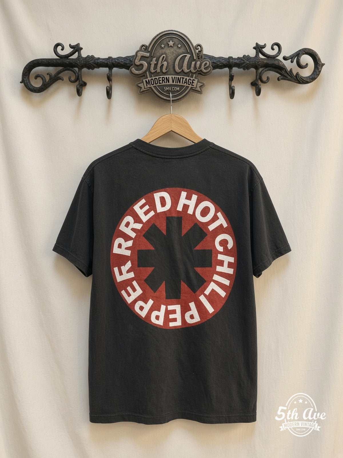 Red Hot Chili Peppers 1991 Caricatures Asterisk vintage t-shirt back on rack