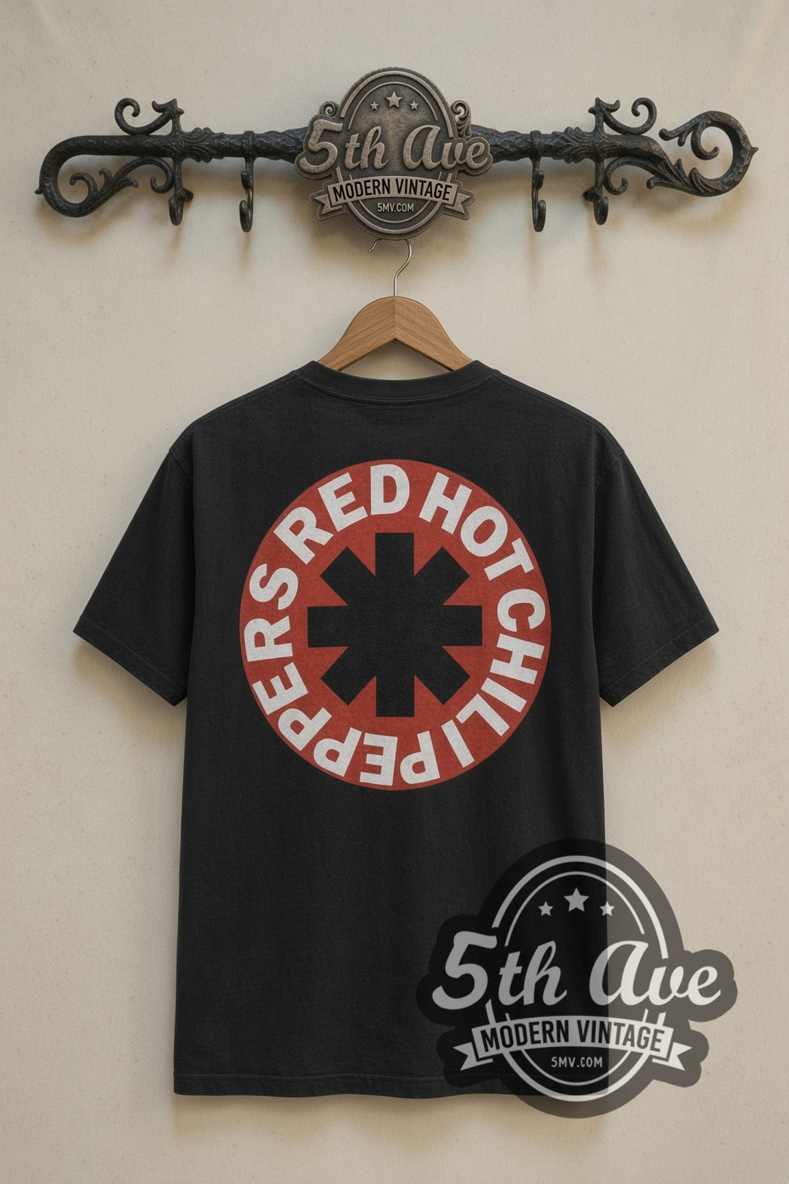 Red Hot Chili Peppers Asterisk Circle & Framed Art band t-shirt in black, back view on the 5MV rack