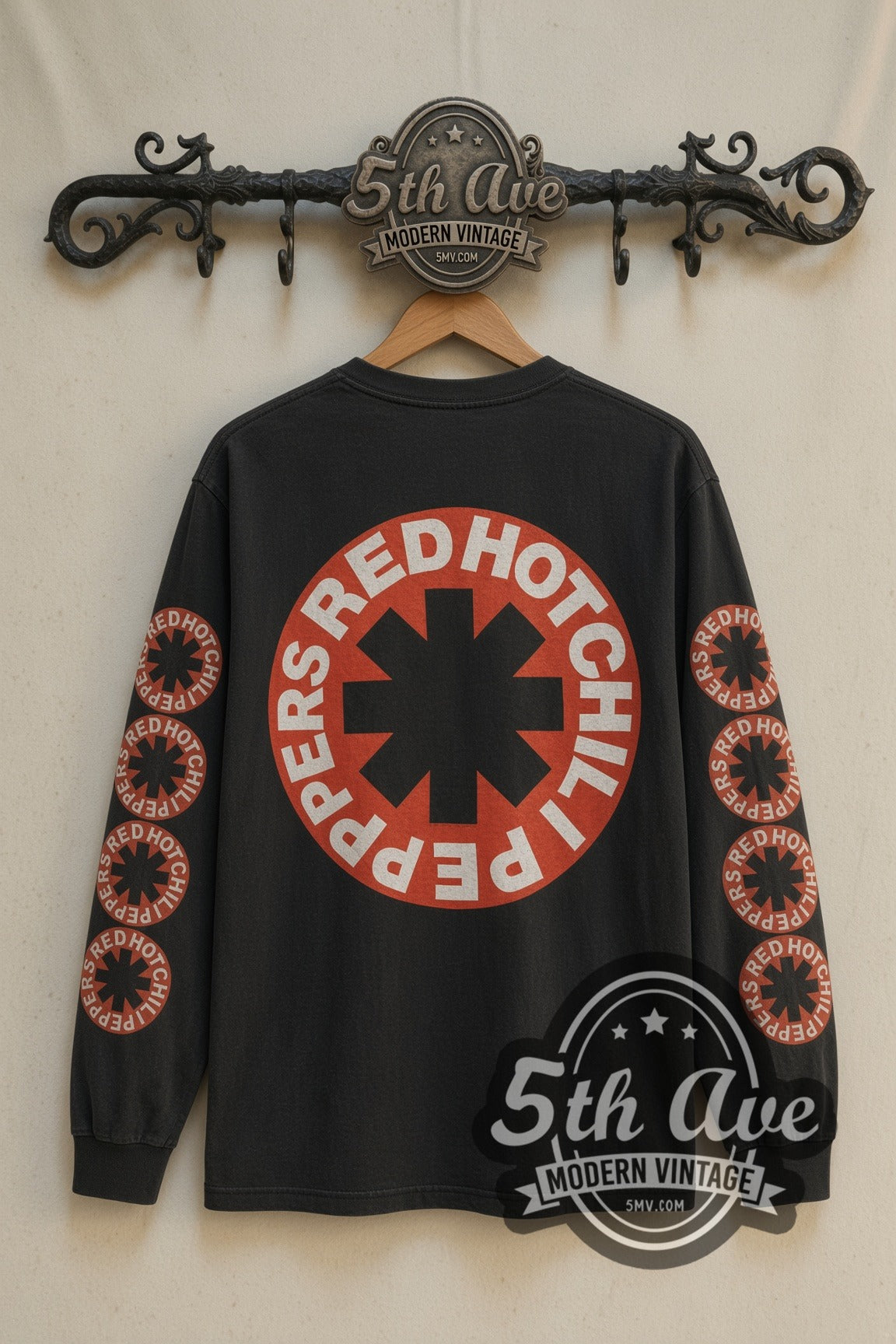 Back print of Red Hot Chili Peppers asterisk circle long sleeve on the 5MV rack