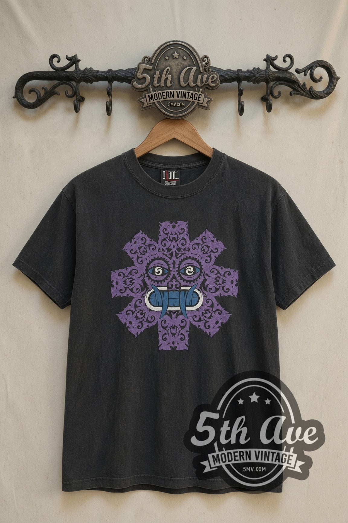 Red Hot Chili Peppers purple tribal face band t-shirt front on cream 5th Ave rack