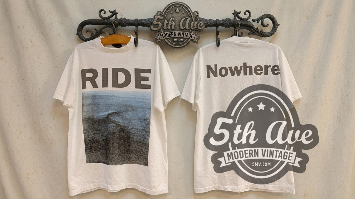 Ride – Nowhere Wave Cover White – Vintage Band T-Shirt — front and back