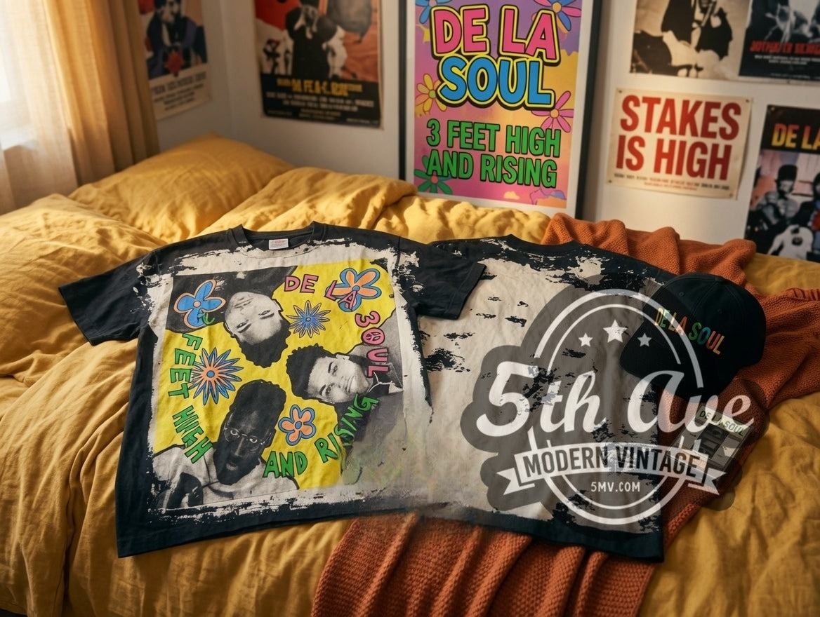 De La Soul all-over-print vintage rap tee laid flat