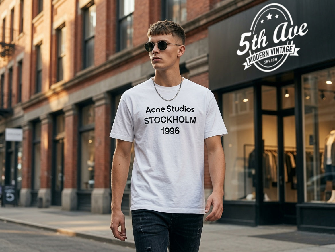 Acne Studios Stockholm 1996 Vintage T‑Shirt – White Graphic Tee, Minimalist Streetwear, Retro 90s Designer Top
