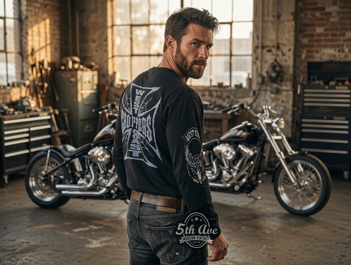 West Coast Choppers – Spiderweb Iron Cross West Side – vintage biker long sleeve t-shirt, photo 6