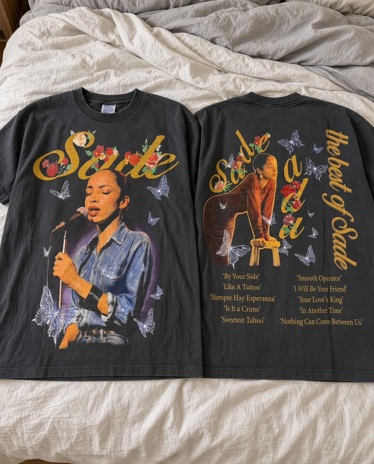 Sade The Best of Sade vintage band t-shirt on bed