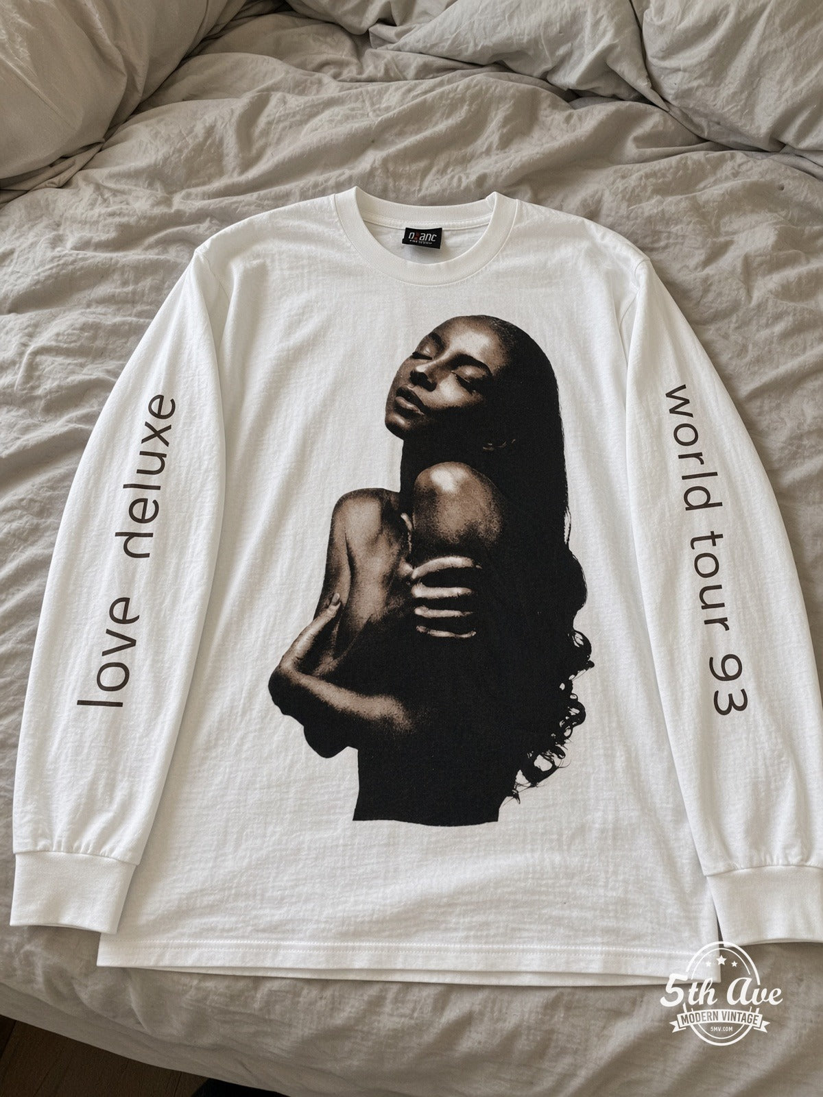 Sade Love Deluxe World Tour 1993 vintage tee laid on bed