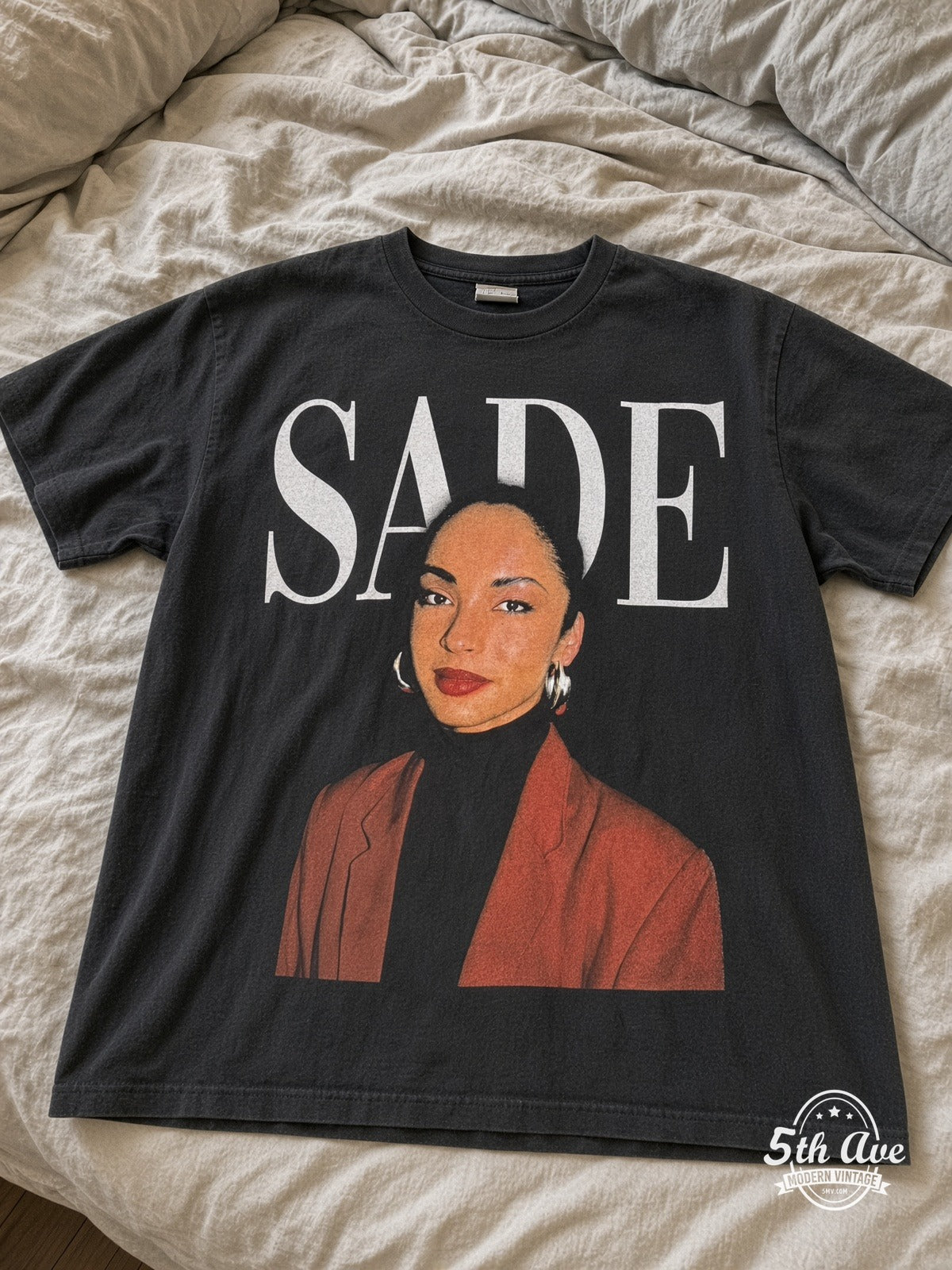 Sade Love Deluxe World Tour 1993 vintage tee laid on bed