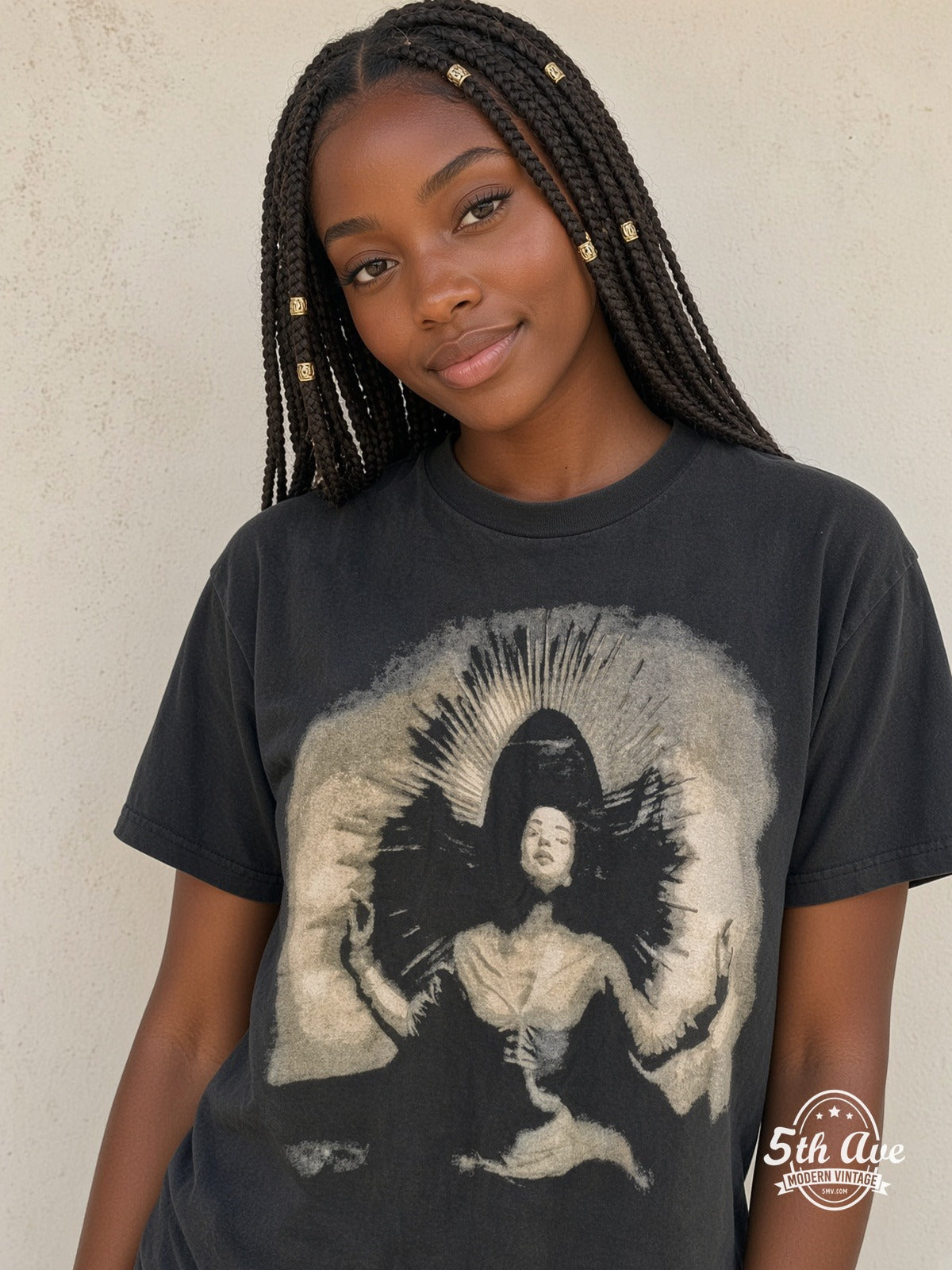 Model wearing Sade Love Deluxe World Tour 1993 vintage t-shirt