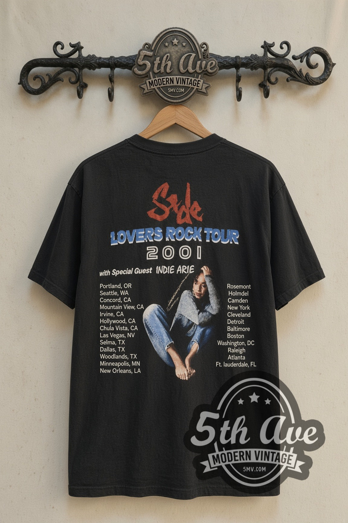 Back print of Sade Lovers Rock Tour 2001 Portrait & Dates tee on 5th Ave rack