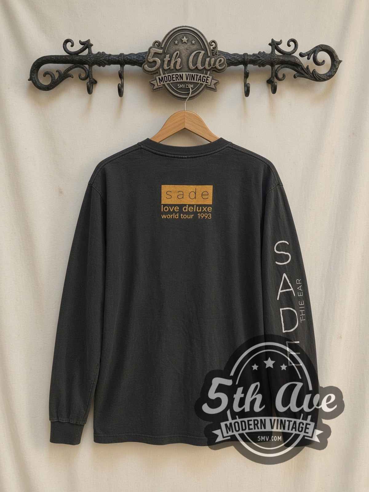 Sade No Ordinary Love vintage band long sleeve t-shirt, back view on a display rack