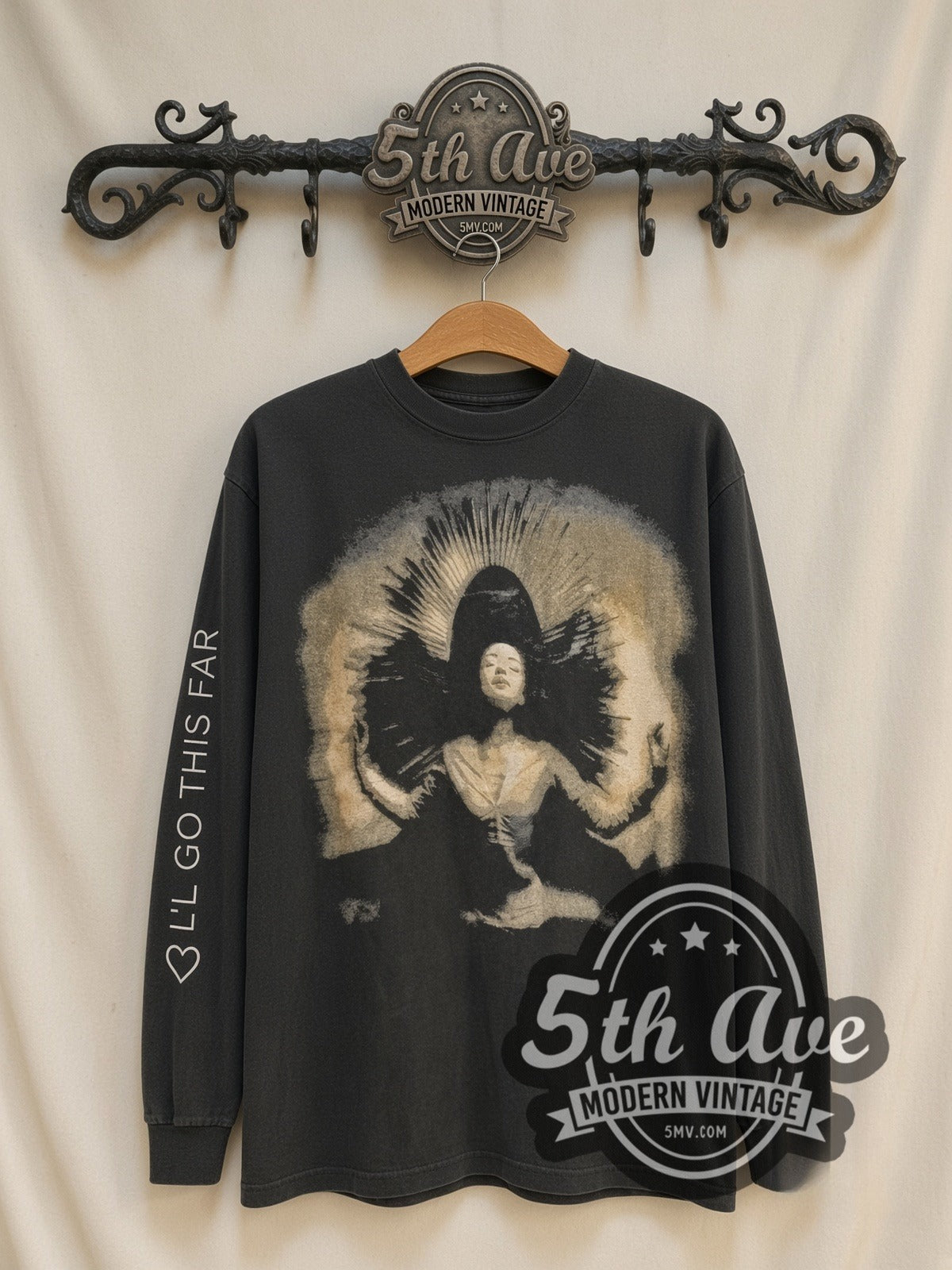 Sade No Ordinary Love vintage band long sleeve t-shirt, front view on a display rack