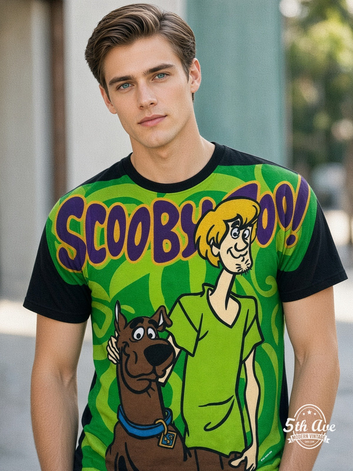 Scooby-Doo Scooby Shaggy Green Swirl vintage tee model wearing