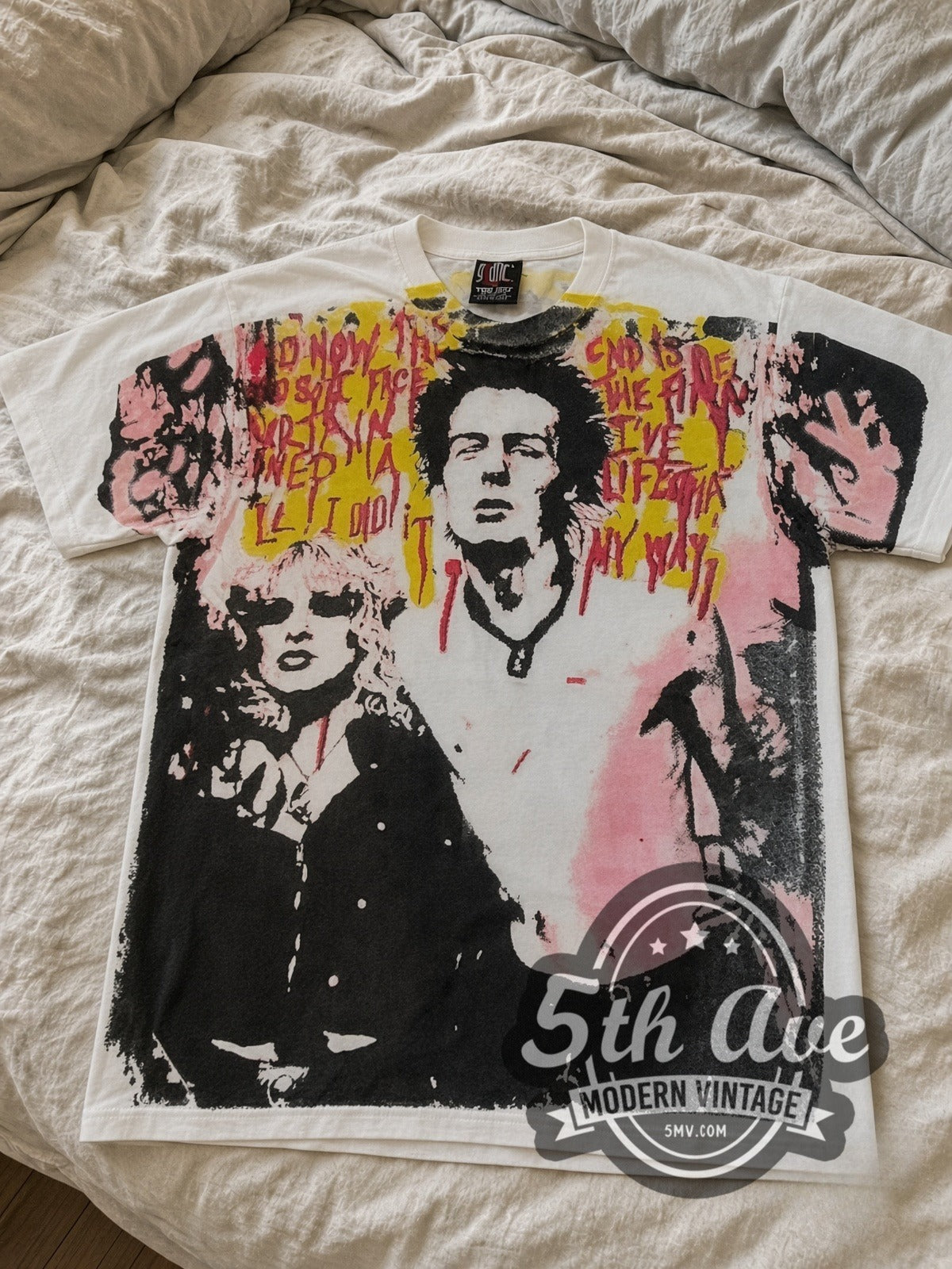 Sex Pistols Sid Nancy I Did It My Way all-over-print vintage band tee laid flat