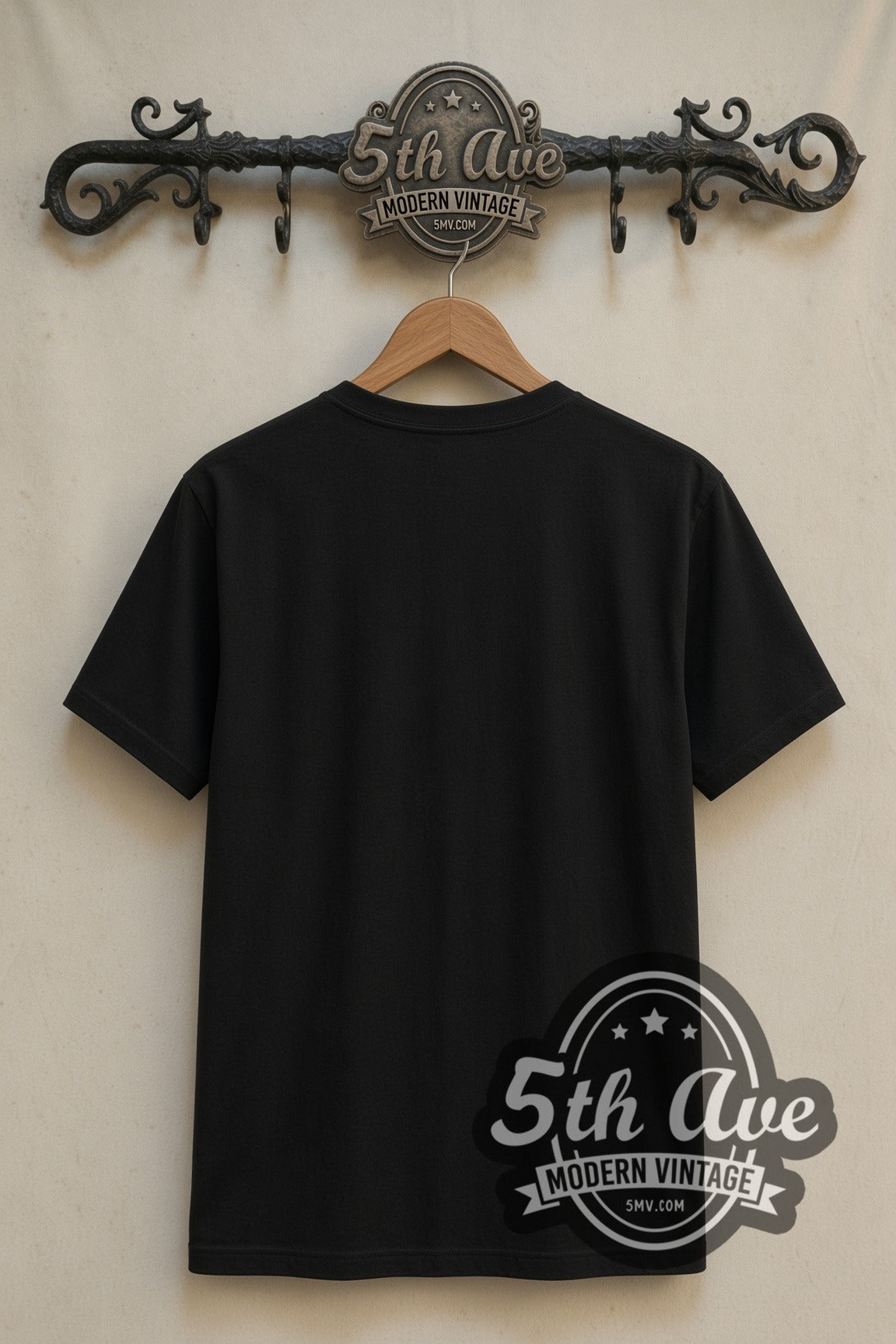 Plain black back of Slash Top Hat with Les Paul double stitched tee on rack