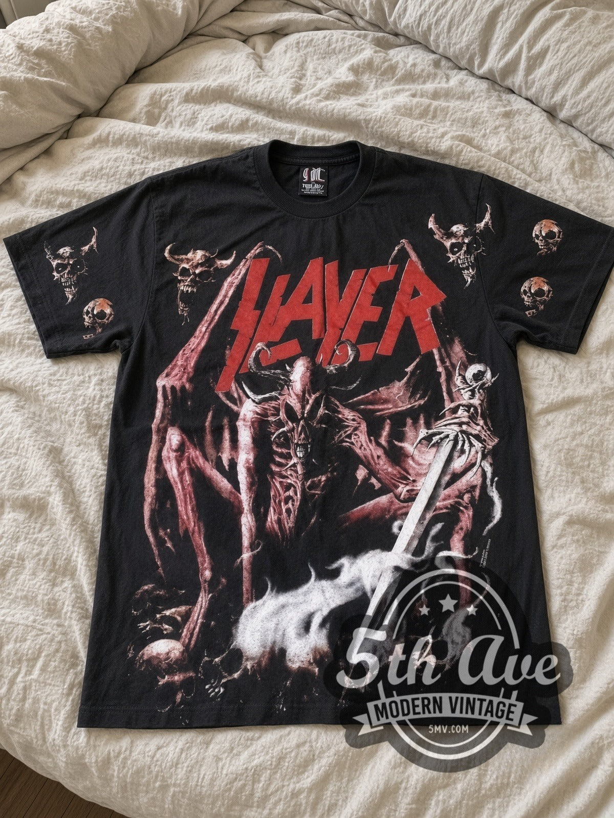 Slayer Skeletal Demons all-over-print vintage band tee laid flat
