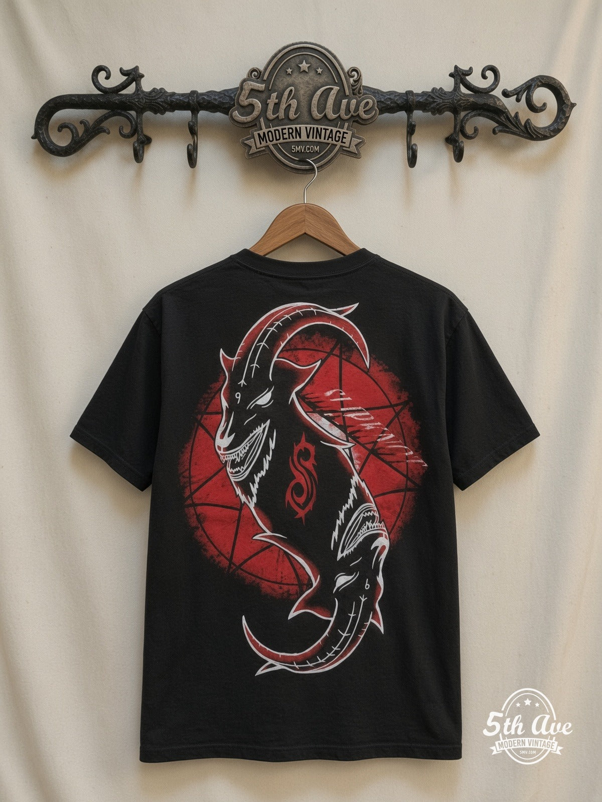 Slipknot Band Circle Nonagram Black all over print vintage tee back on cream 5th Ave rack
