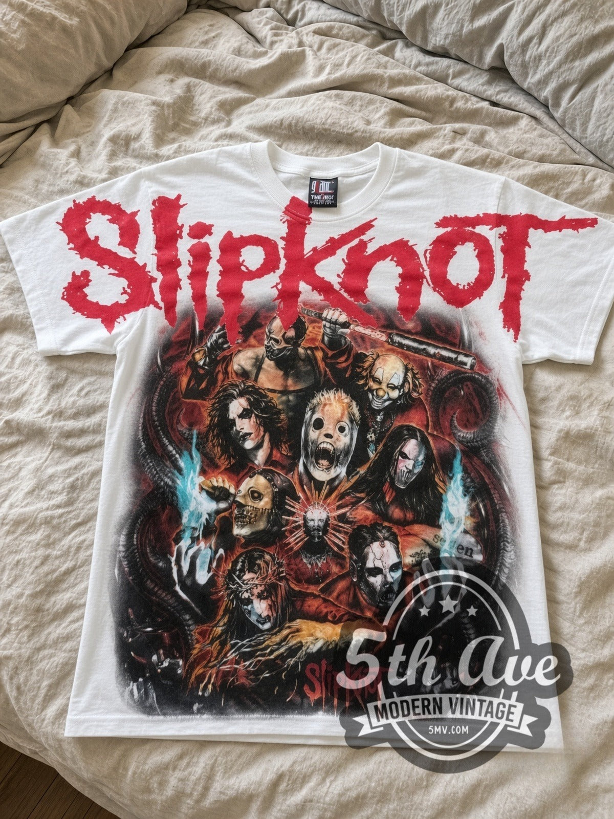 Slipknot Band Circle Nonagram all-over-print vintage band tee laid flat