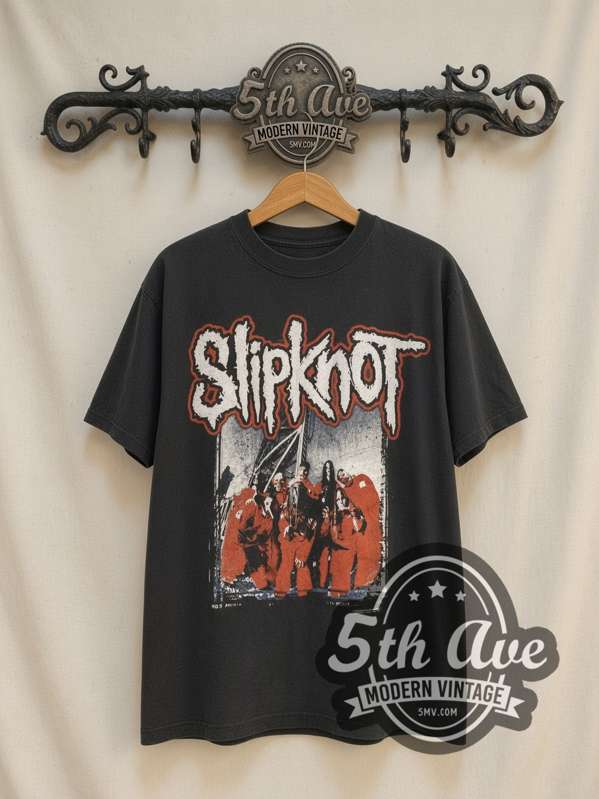 Slipknot Red Jumpsuits Group / Barcode vintage band t-shirt, front view on the 5MV rack