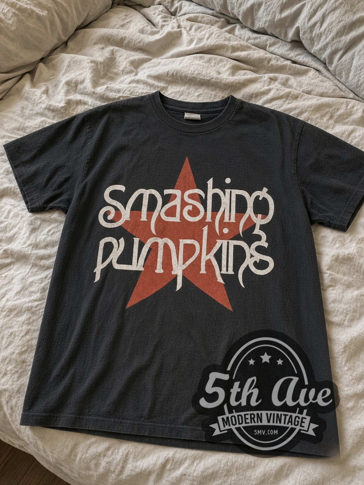 Smashing Pumpkins Red Star / Just Say Maybe vintage band tee laid flat