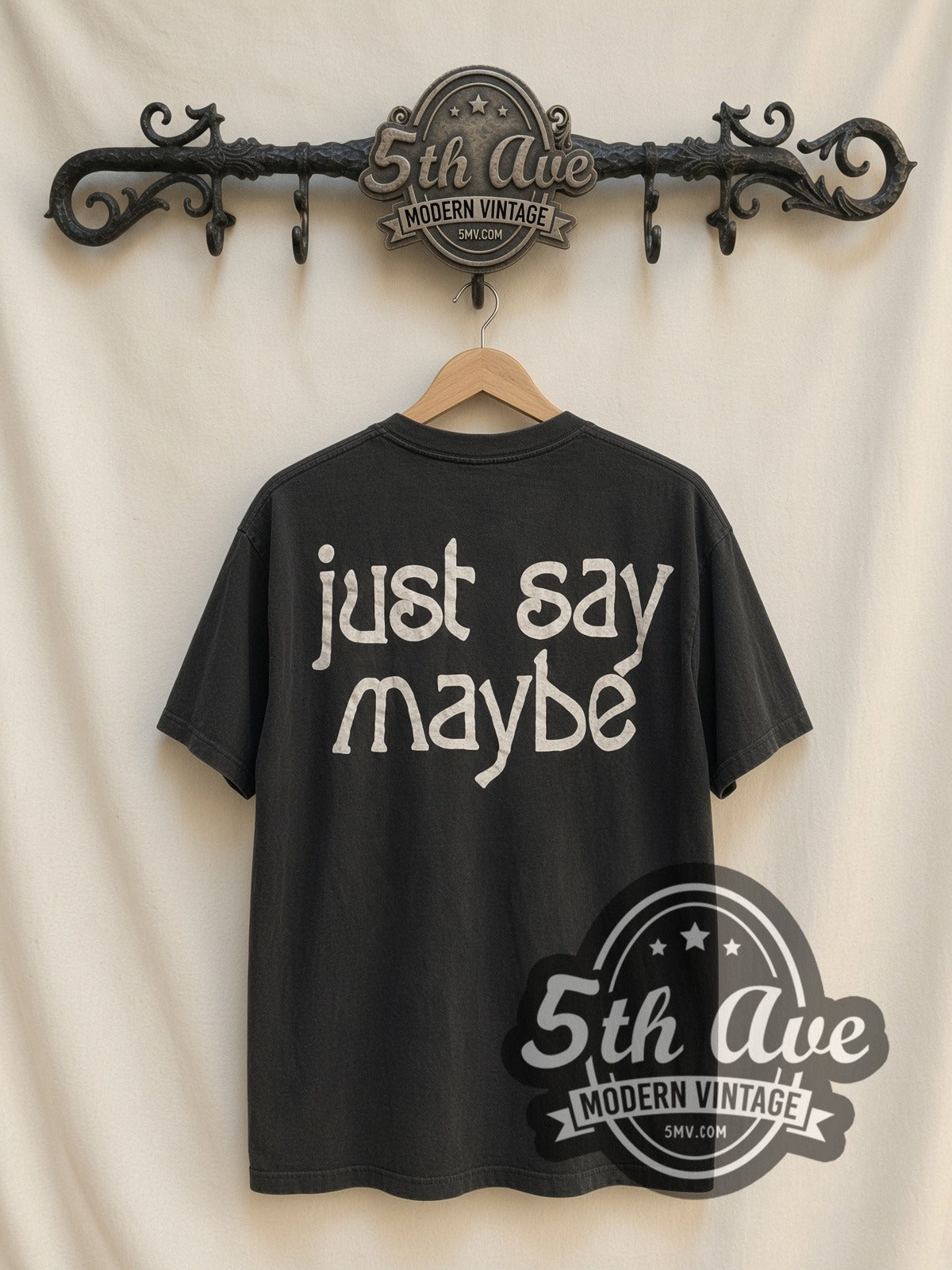 Smashing Pumpkins Red Star / Just Say Maybe vintage band t-shirt, back view on a display rack