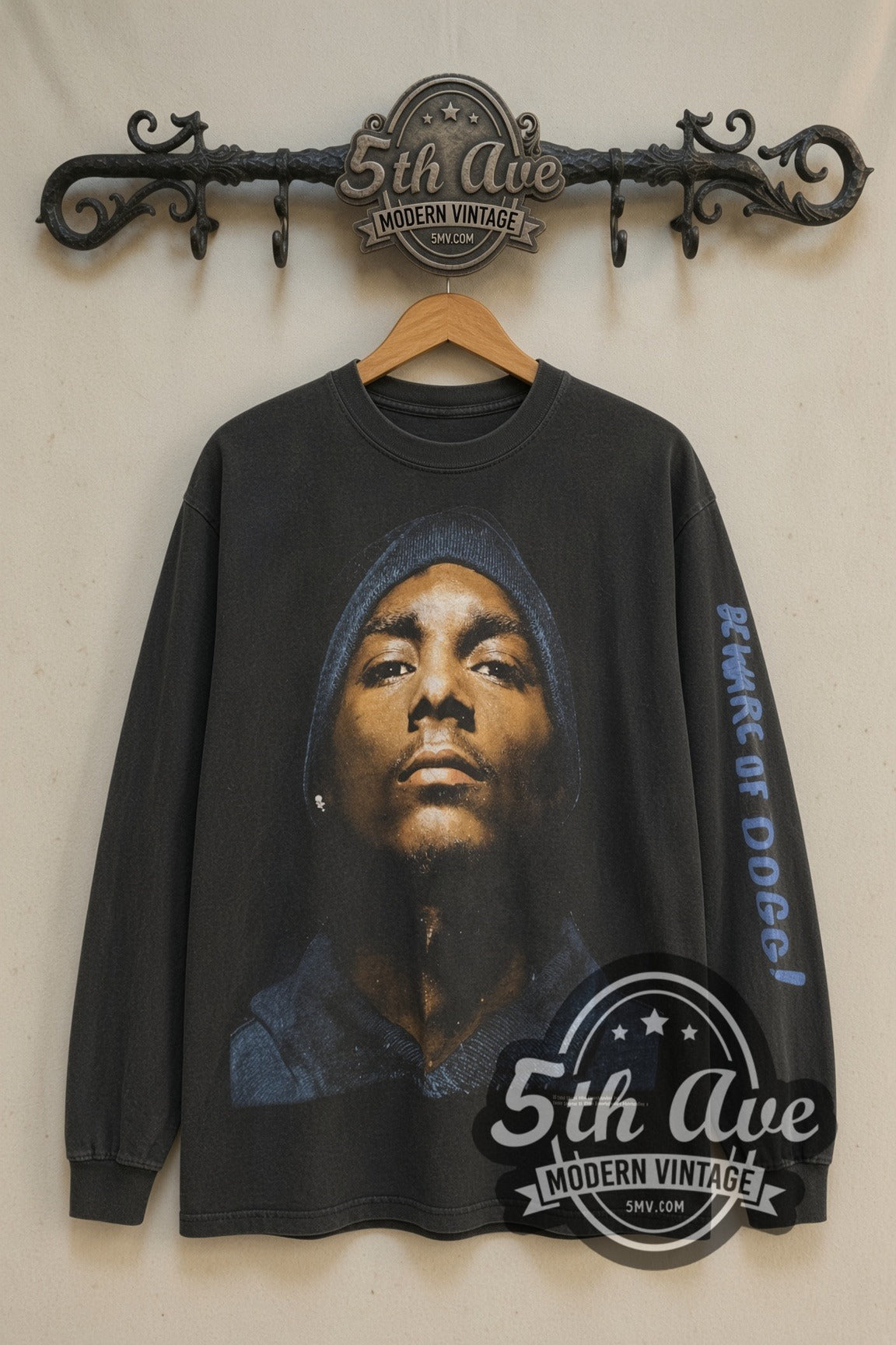 Snoop Dogg blue beanie portrait long sleeve front on the 5MV rack