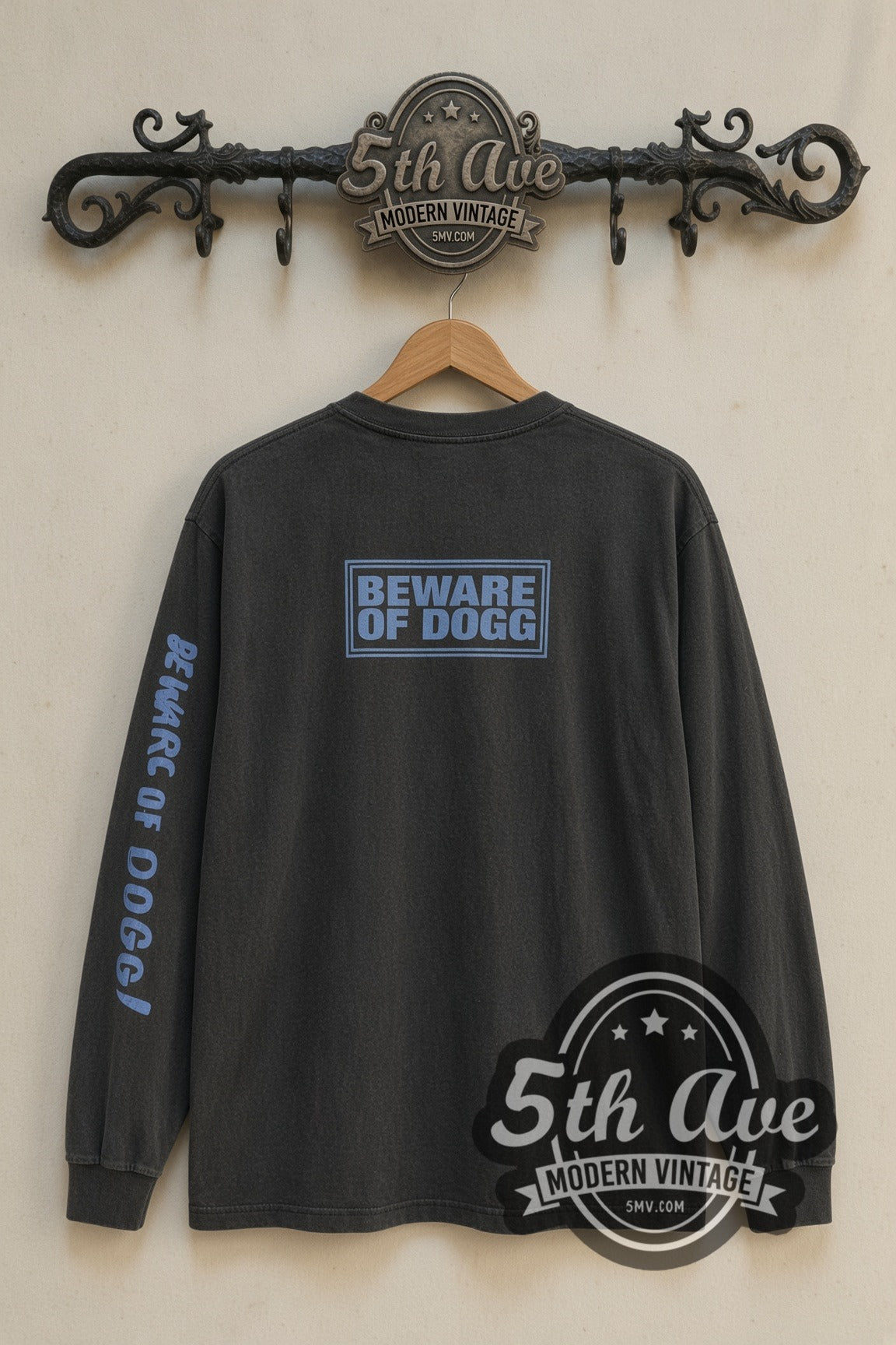 Back print of Snoop Dogg Beware of Dogg long sleeve on the 5MV rack