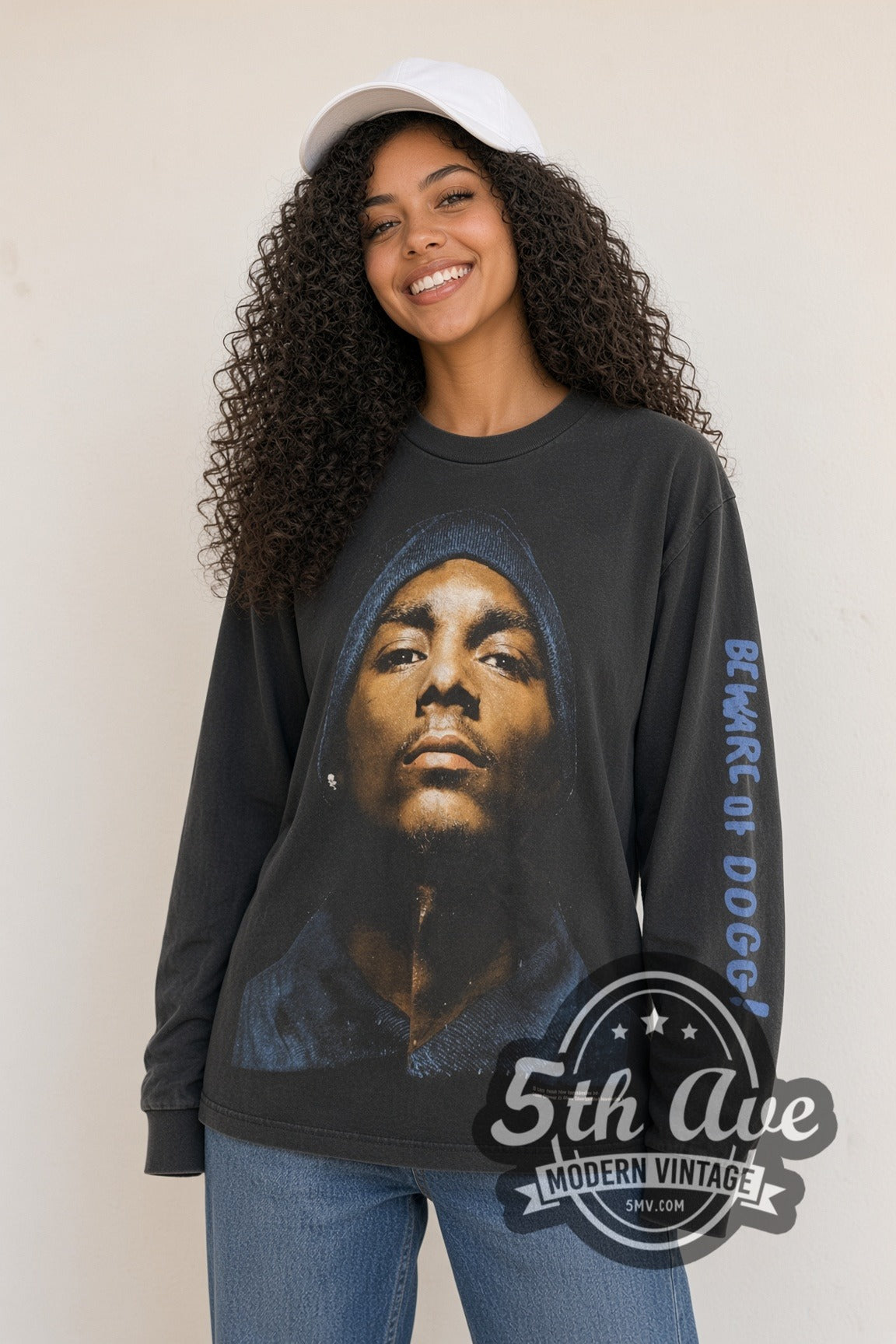 Woman wearing black Snoop Dogg vintage rap long sleeve t-shirt