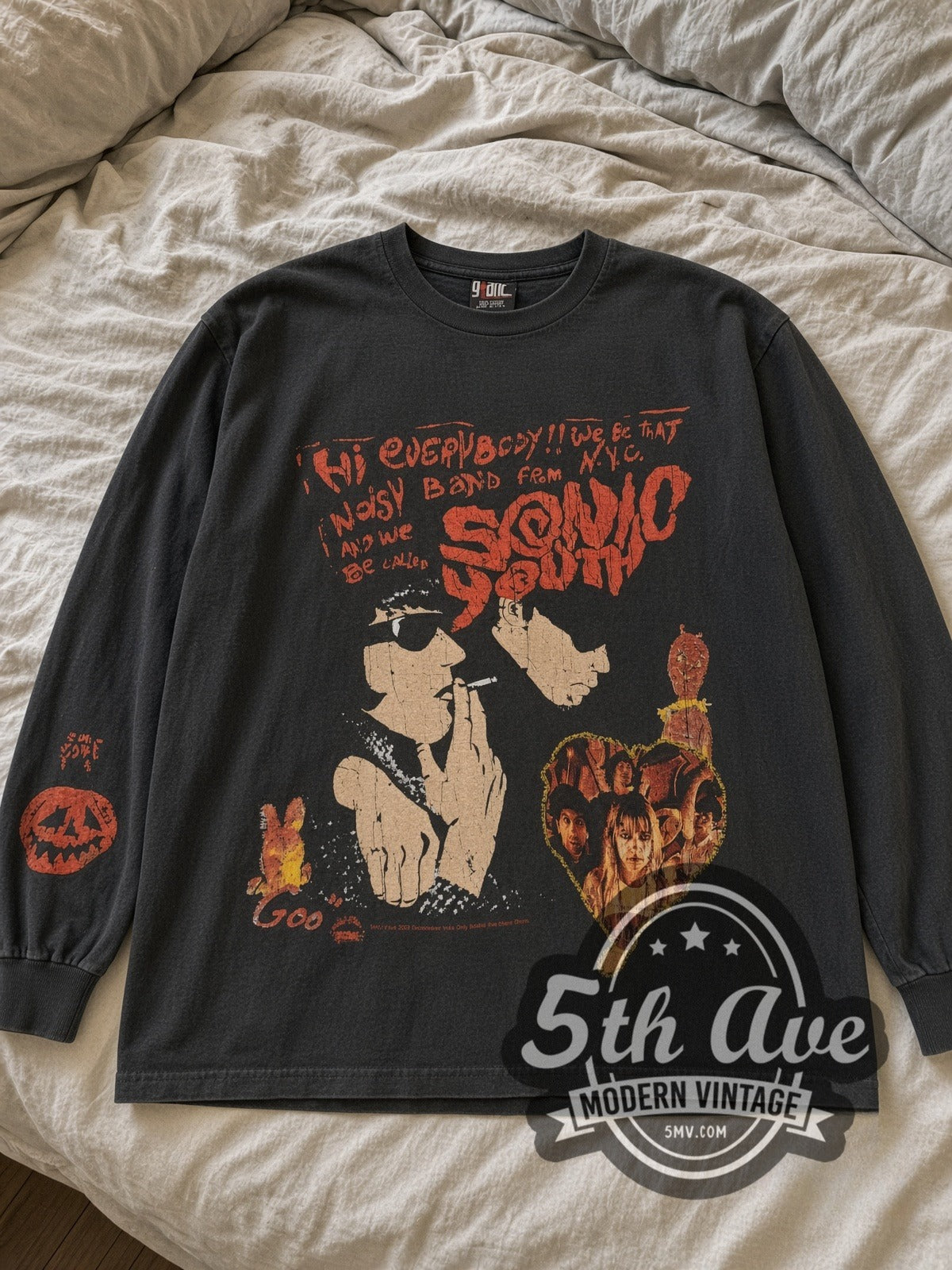 Sonic Youth Goo / Noisy Band from N.Y.C. vintage band long sleeve tee laid flat
