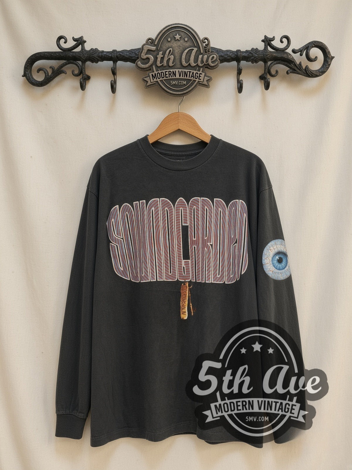 Soundgarden European Tour 1992 vintage band long sleeve t-shirt, front view on a display rack